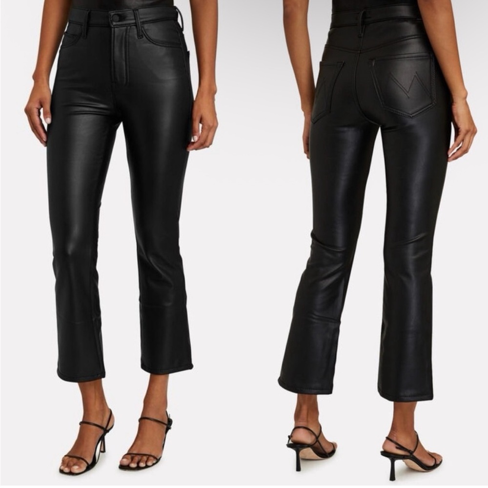 MOTHER The Insider Ankle Pants in Wax On Wax Off Black Faux Leather